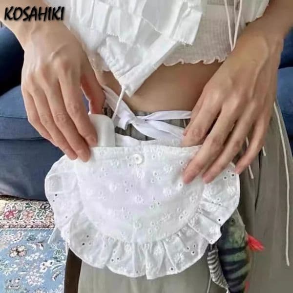 Korean Fashion All Match Bandage Lace Mini Handbags Layered Fairy Sweet Kawaii Bags Women Trendy Y2k Aesthetic Chic Waist Packs 250314