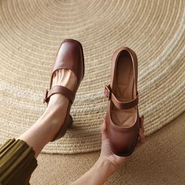 Mary Jane Pumps Women 2025 Spring Genuine Cow Leather Medium Block Heel Handmade Quality Comfortable Breathable Shoes 250318