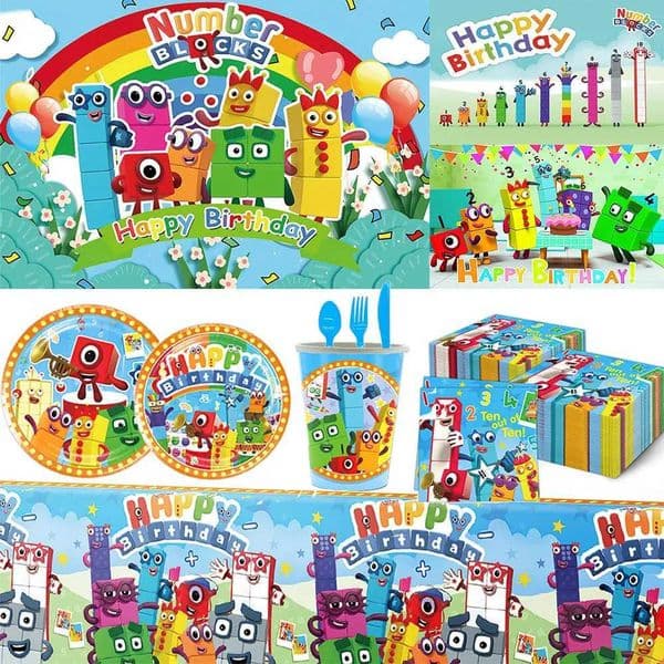 Cartoon digital building block birthday party custom decoration disposable desktop software banner baby shower photo props X250318