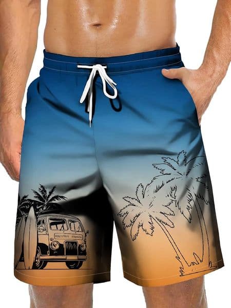 Men's Hawaiian Beach Shorts Casual Lightweight Drawstring Quick Dry Holiday Tropical Shorts with Pockets cool