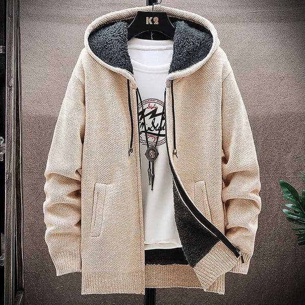 autumn and winter mens casual knitted cardigan with thick velvet suitable for warmth sweater jacket 250311