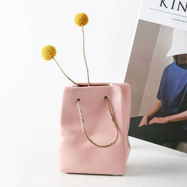 Ceramic Vase Nordic Creative Shopping Bag Design Handbag Dried Flower Arrangement Simple Living Room Simulation Decoration M250319