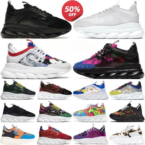 Designer Chain Reaction Men Women Sports Shoes Luxury Rubber Suede Triple Black White Bluette Gold Red Cherry Brown Mens Casual Trainers Platform Sneakers 36-45