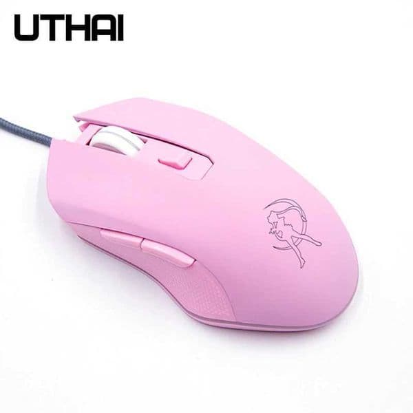 UTHAI DB49 Wired Luminous Pink Mouse 1600 (dpi) Computer Accessories Peripheral Cut Girl Gaming Mouse Z250320