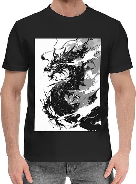 T shirt for Mens Mens Novelty T-Shirts Graphic 2D Print Summer Short Sleeve Black and White Dragon Shirts Tshirt Graphic Tee Casual Tops Clothes Short sleeve