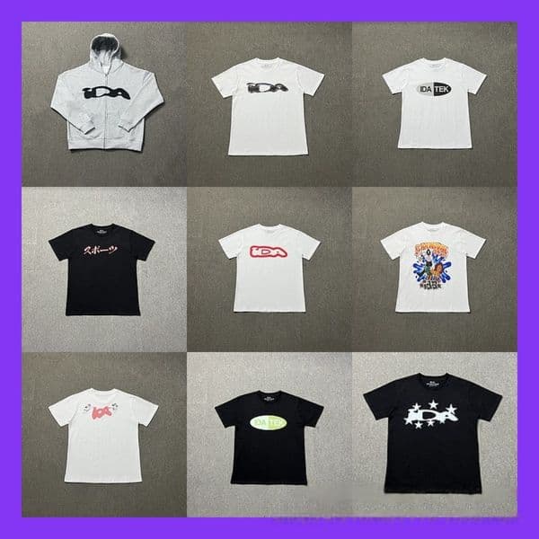 IDA Designer T Shirts Short Sleeve Trendy Tees Men's T-Shirts polo shirt world letter print fashion high street men's and women's casual suit short sleeve shorts
