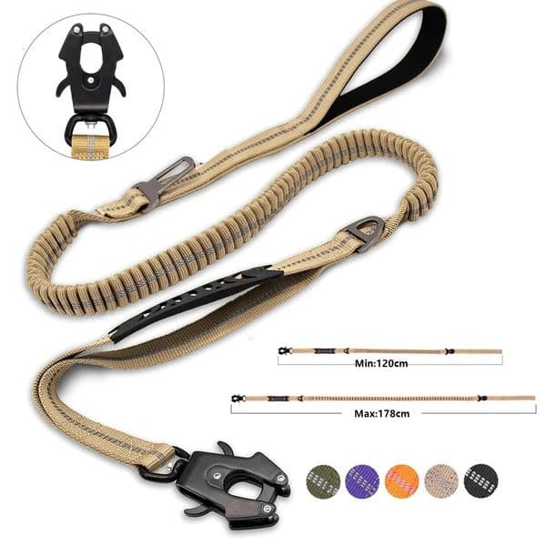 Reflective Shock Absorbing Pet Leashes with Car Seatbelt for Large Dogs Heavy Duty Tactical Bungee Dog Leash No Pull Dog Leash 250320BJ
