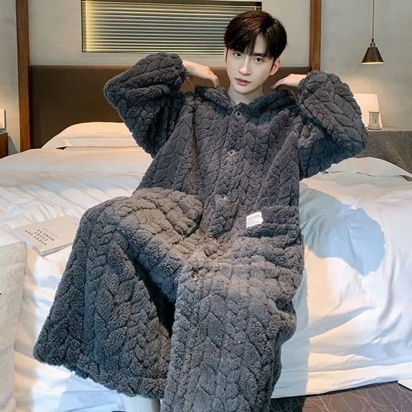 Mens hoodies pajamas winter pajamas warm wool pajamas buttons one-piece pajamas pockets 250320