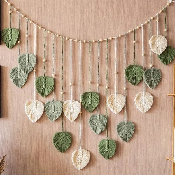 1 piece of green leaf garden Macrame wall art bed decoration Bohemian home mid century modern living room plants 250318