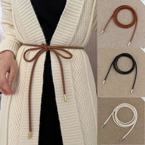 Round Leather Rope Dresses Coat Decoration String Waist Belt For Women Solid Fashion Long Waist Chain Vintage Waistband 250320