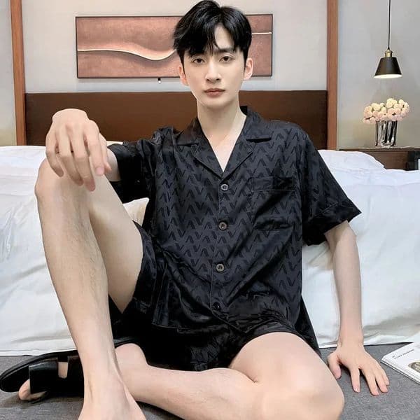 High quality 9quart sleep jacquard pajama set mens summer ice silk short sleeved home clothing spring autumn pajamas 250320
