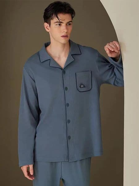 Sleepwear mens long sleeved spring and autumn mens thin youth loose home clothing two-piece set 250320