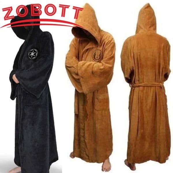 Mens Flannel Robe Men With Hooded Thick Star Dressing Gown Jedi Empire Mens Bathrobe Winter Long Robe Mens Bath Robes Homewear 250320