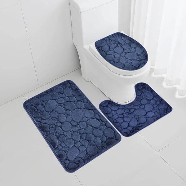 1 Set of Solid Color Simple Bathroom Water-absorbing and Non-slip Floor Mat Stone Pattern Comfortable and Soft Three-piece Set 250320