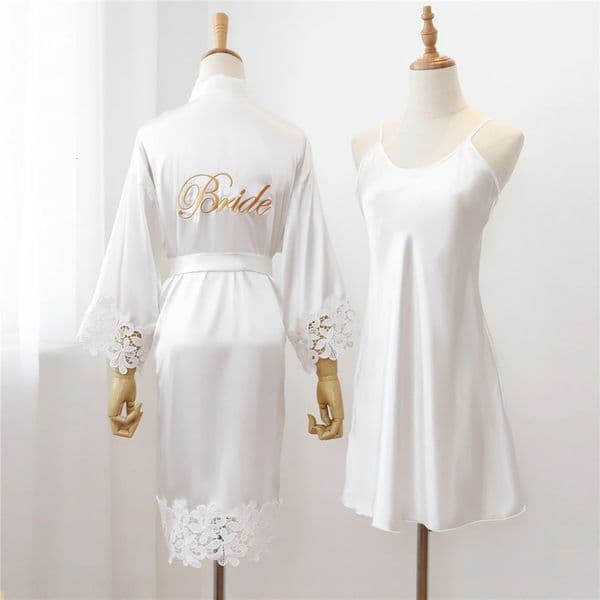 Sexy Lace Bride Bridesmaid Kimono Dresses Robes Women Home Gown Intimate Lingerie Wedding Robe Set Night Sleepwear Bathrobe 2PCS 250320