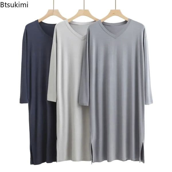mens pajamas casual robes mid length knees modular home clothing soft and smooth elastic bathroom 250320