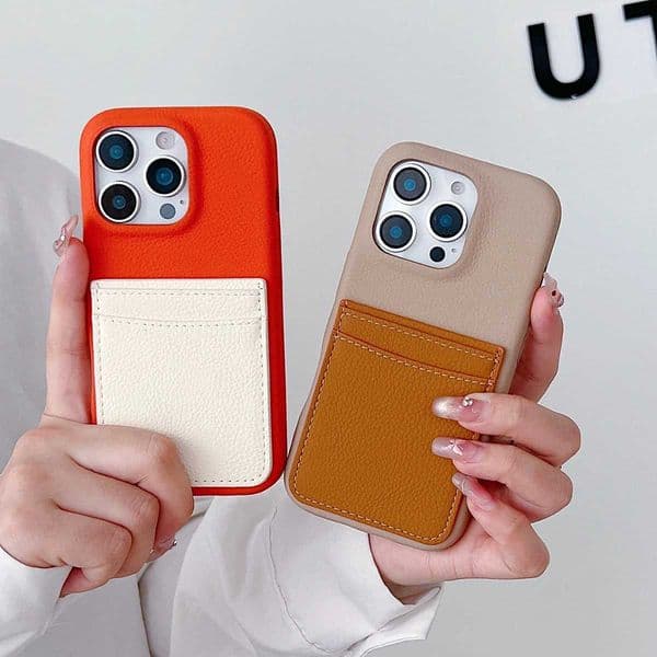 Candy Color Lychee textured leather wallet pocket phone case suitable for 16 15 14 13 12 Pro Max card slot holder shockproof coverXJ250321