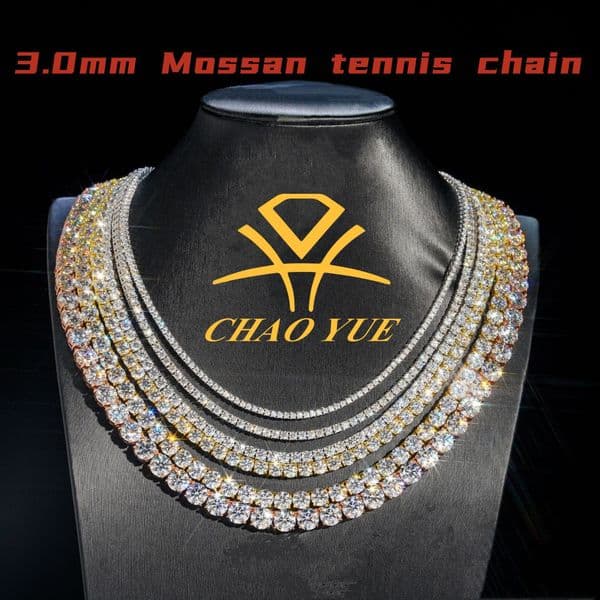 Popular 3.0mm Four Claw Single Stone 925 Silver with D Color Moissand Hip Hop Tennis Bracelet Fashion Necklace