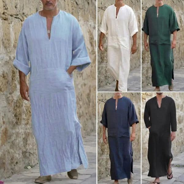 Mens Shirt V Neck Pullover Pockets Vintage Loose Everyday Wear Breathable Men Casual Solid Flax Ethnic Robe Cloth for 250320