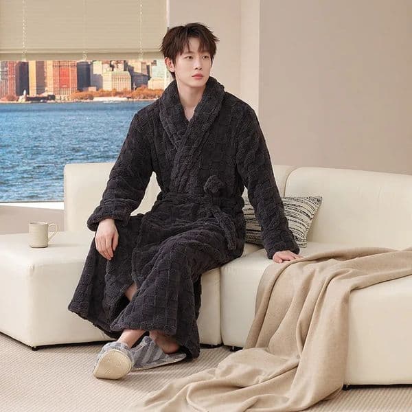 Adult Bathroom Autumn/Winter Long Nights Winter Coral Velvet Sleepwear Extended Thick Morning Dress Flannel Comfortable Men and Women 250321