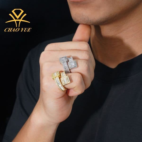 S925 silver moissanite spiral hip-hop ring trendy mens fashion hot selling ring personalized accessory