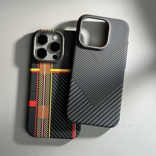 New Arrival Suitable for iPhone 16 15 14 Pro Case Carbon Fiber Abstract Geometry Cover Magnetic Charging Case Camera Alloy ARMor Fundas T250321