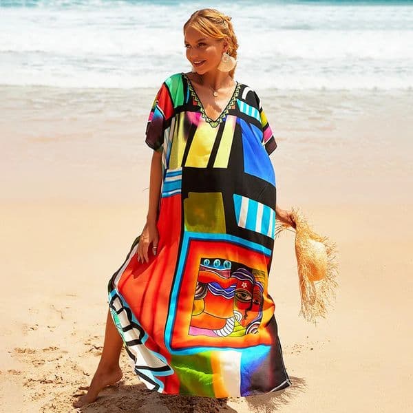 Plus size swimsuit Kaftan beach cover Ups colorful clothing womens vacation set 250321BANJIA