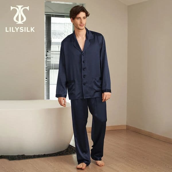 LILYSILK 100 Silk Pajama Set Mens Long 22 Mom y Natural Mulberry Clothing Free Delivery 250320