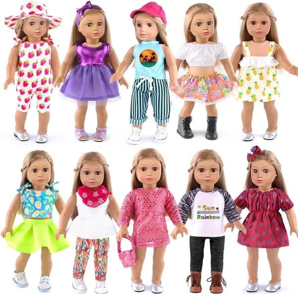 10 sets of 18 inch doll clothing and accessories including dresses hats handbags without dolls 250319BJ