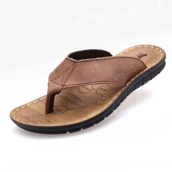 Summer Shoes Men Slippers Genuine Leather Mens Flip Flops Flat Mens Sandals Holiday Non-slip Black Khaki A673 250314