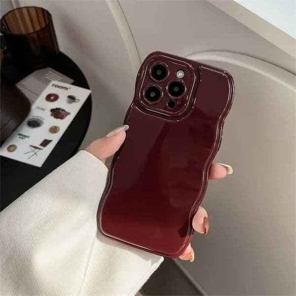 Korean Air Boushion Wave Gorgeous Wine Red Phone Case with Maximum Shockproof Soft Cover for 16 11 12 13 14 Plus 15 ProXJ250321