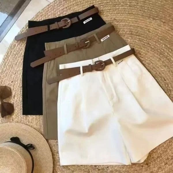 Chic Fashion Office Ladys With Belt Elegant Shorts Straight Leg Korean Matching Basic Female Wide 250321
