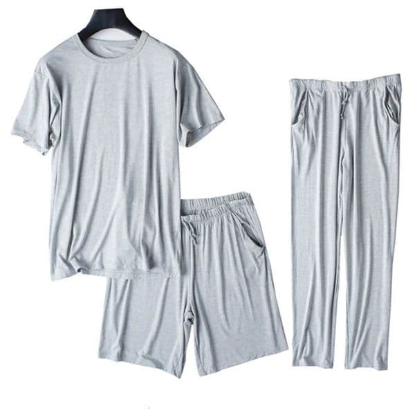Fdfklak Large Mens Home Furnishing Set Short Sleeve ShirtShortsMens Pajamas 3Piece SpringSummer Pattern 250320