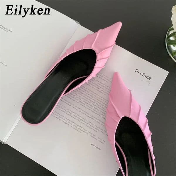 Eilyken Fashion Purple Pink Pointed Toe Women Slippers Concise Casual Thin Low Heels Ladies Mules Slides Shoes 250322