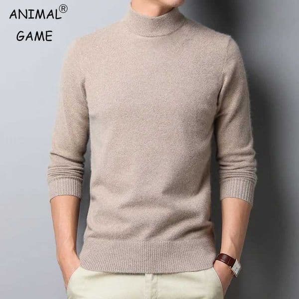 New autumn and winter plain neck sweater for men solid color latte art for men half turtle neck knitted fashion brand casual mens clothing W250322