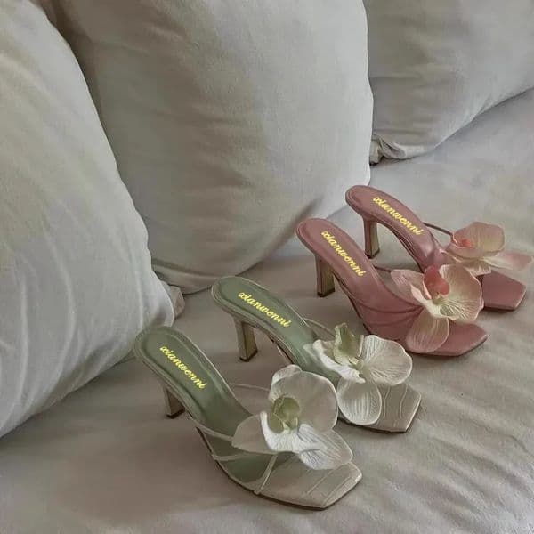 Spring and Autumn Womens High Heels Sandals Elegant Style Flower Toe High Heels Slippers Casual Summer Womens Shoes 250322