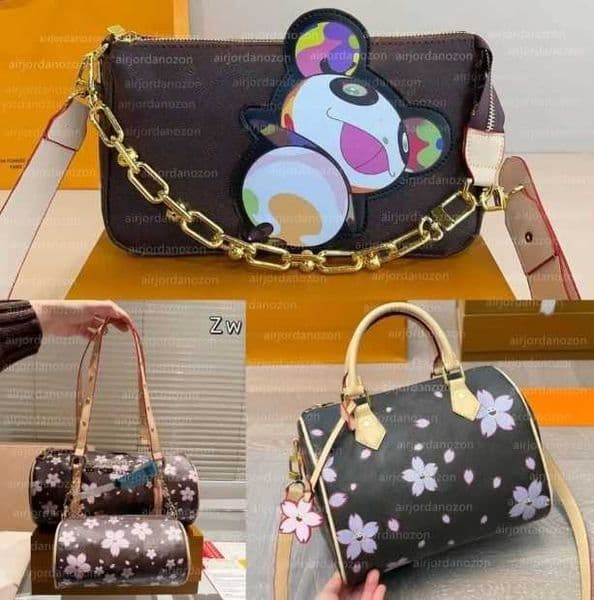 Evening Bags designer bags shoulder bag leather takashi murakami cherry blossom handbag canvas women colorful bag fashion vintage lady clutch tote woman bag 10A