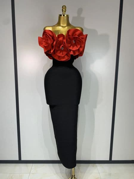 Womens sexy shoulder flower diamond long body bandage dress celebrity elegant evening y birthday party 250321