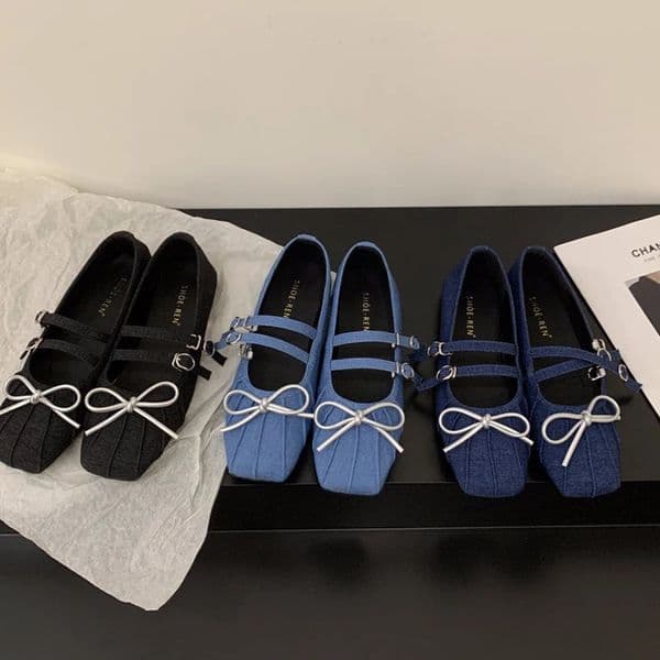 Square Toe Women Mary Jane Shoes Fashion Shallow Butterfly-knot Shoes 2025 Spring Ladies Elegant Dress Slip On Shoes 250319