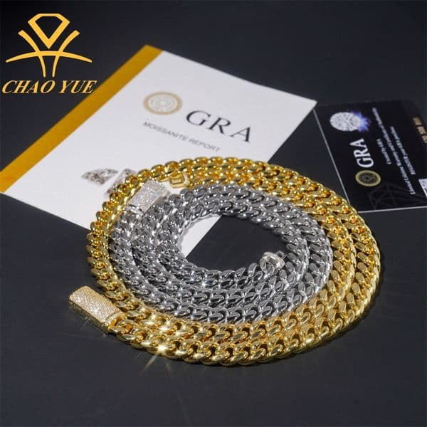Hot selling 10mm stainless steel jewelry necklace vvs moissani buckle hip-hop Cuban bracelet necklace