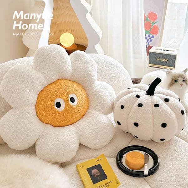 60cm 7petal sunflower plush pillow filled with white flowers cute yellow faced plant seat cushion sofa chair decoration gift w250319