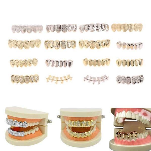 Teeth Grillz set for unisex top and bottom oral gold silver teeth Grills teeth C removable teeth fashion jewelryXJ250322