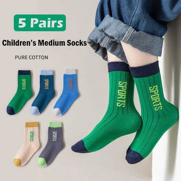Boys socks spring and autumn childrens cotton socks 1-13T childrens sports cotton 5 pairs/bag X250322