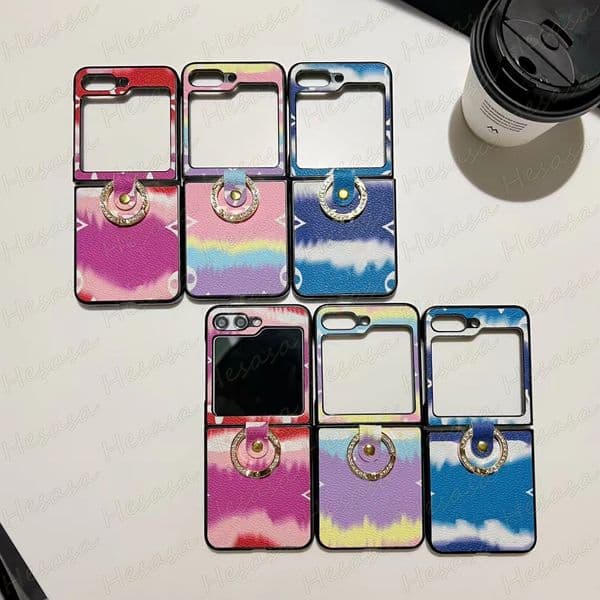 Luxury Gradiant Colorful Flower Phone Case for Samsung Z Flip 6 5 4 3 Classic Leather Protection Galaxy Flip6 Flip5 Flip4 Flip3 Shockproof Cellphone Designer Cover