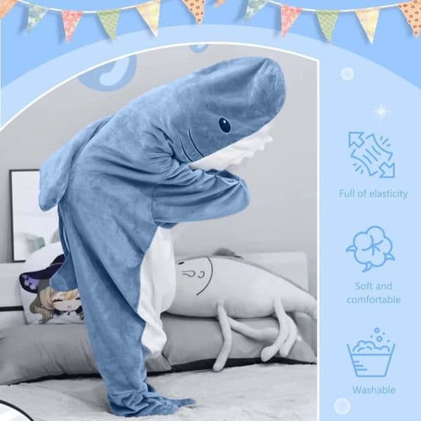2026 Shark Cartoon Adult Pajama Hooded Flannel Blanket Funny Homewear Super Soft Onesie Sleeping Bag Winter Warm 250321 Free Shipping