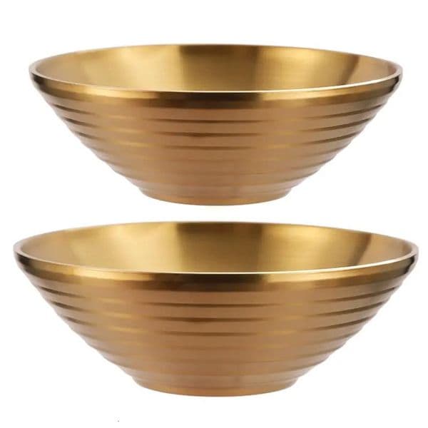 304 Stainless Steel Ramen Bowl Rice Salad Noodle Soup Bowl Golden Home Restaurant Food Serving Dish Pickled Cabbage Large Bowl 250314