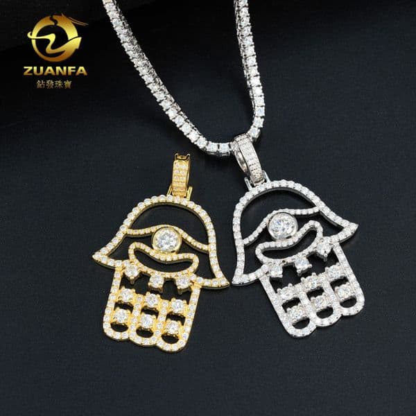 Hot selling S925 silver inlaid D-color Mozambique trendy pendant palm hip-hop pendant necklace