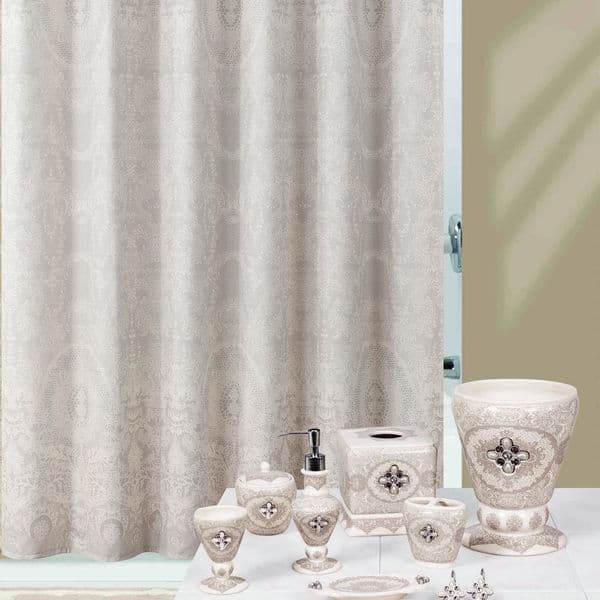 Chantilly Lace Farmhouse Khaki Classic Polyester Waterproof Fabric Paisely Vintage Printed Decorative Taupe Shower Curtain 250320BJ