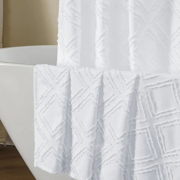 White Shower Curtain Set Jacquard Geometric Textured Fabric Boho Shower Curtains for Bathroom Soft el Style Farmhouse Shower 250320