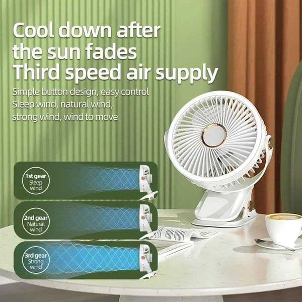 Charging 720 wide-angle desktop fan with LED light 3-speed wind 360 adjustable C-type charging suitable for home camping Z250324